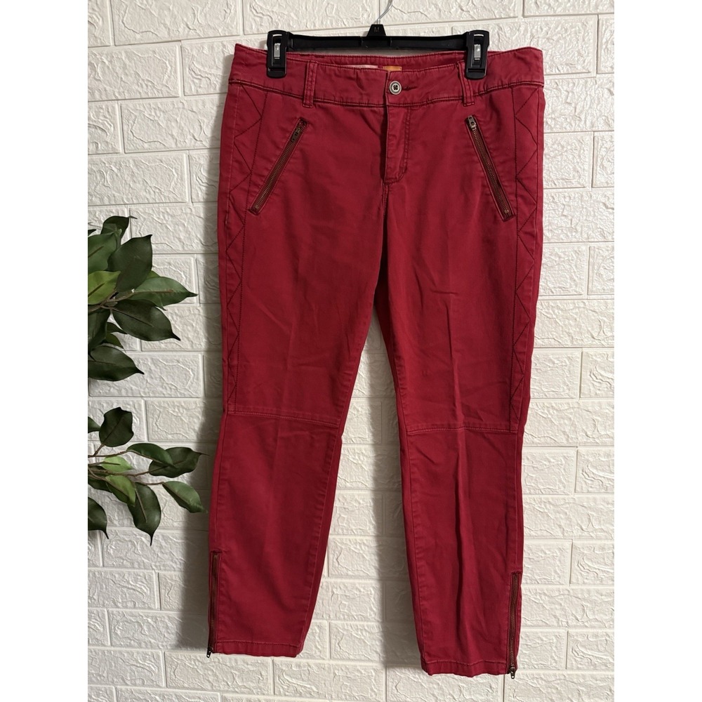 PILCRO Red Straight Leg Jeans Side Design Zippers Womens Size 10 Mid Rise